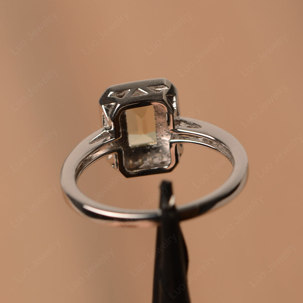 Emerald Cut Lemon Quartz Halo Engagement Ring - LUO Jewelry