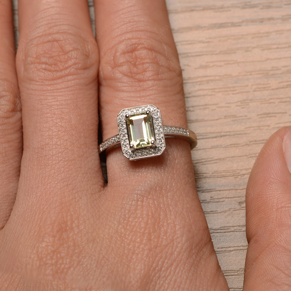 Emerald Cut Lemon Quartz Halo Engagement Ring - LUO Jewelry