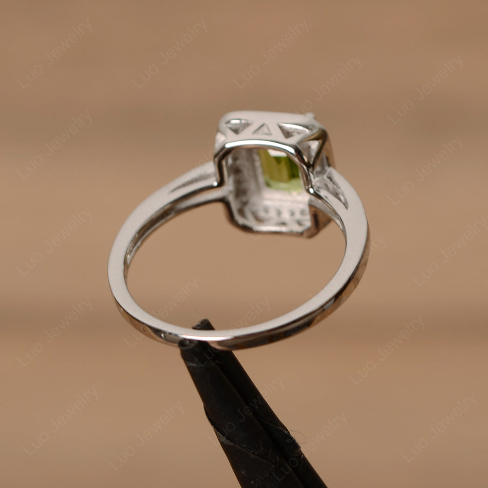 Emerald Cut Peridot Halo Engagement Ring - LUO Jewelry