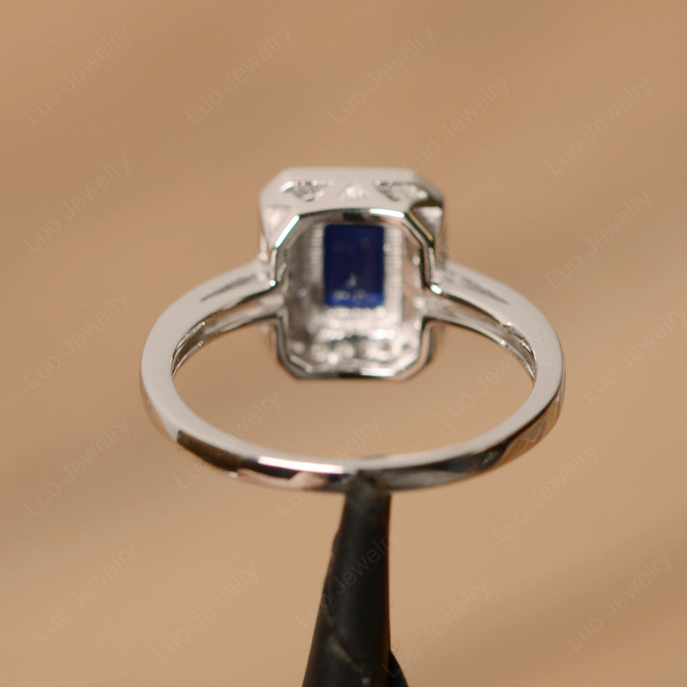 Emerald Cut Lab Sapphire Halo Engagement Ring - LUO Jewelry