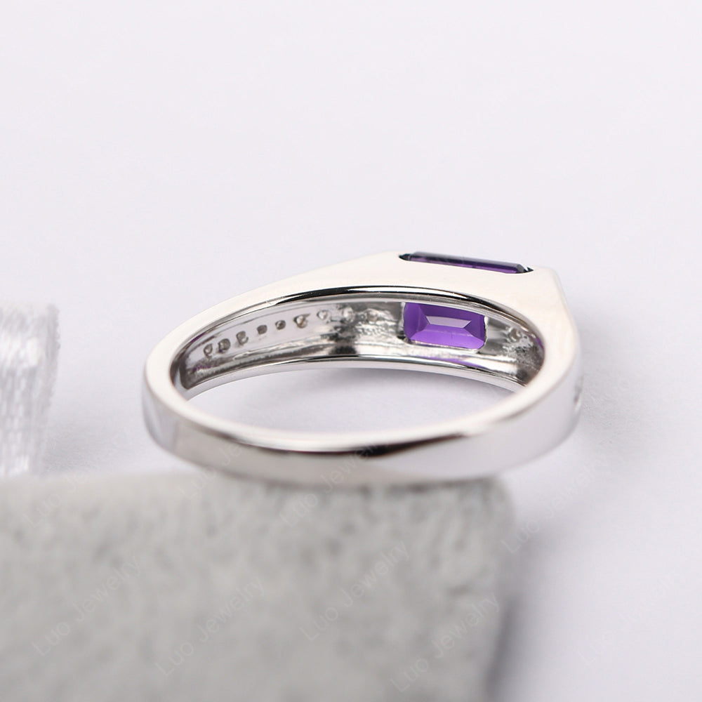 East West Amethyst Ring Emerald Cut Engagement Ring - LUO Jewelry