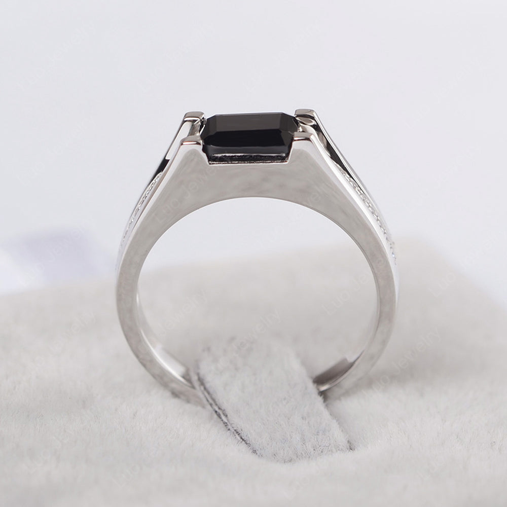 East West Black Spinel Ring Emerald Cut Engagement Ring - LUO Jewelry