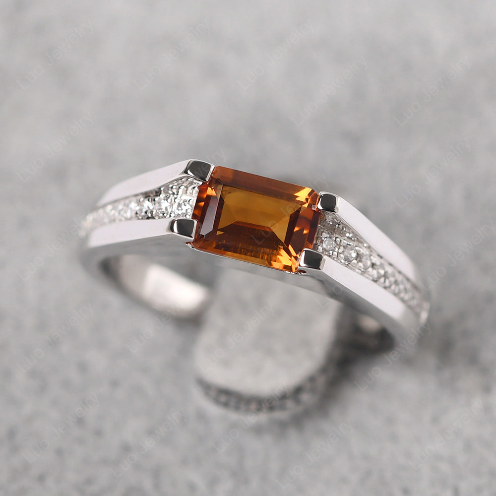 East West Citrine Ring Emerald Cut Engagement Ring - LUO Jewelry