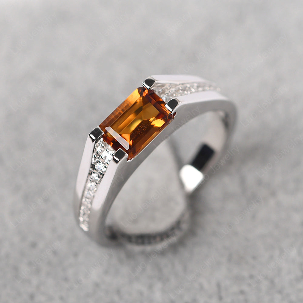 East West Citrine Ring Emerald Cut Engagement Ring - LUO Jewelry