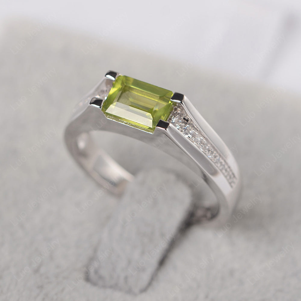 East West Peridot Ring Emerald Cut Engagement Ring - LUO Jewelry