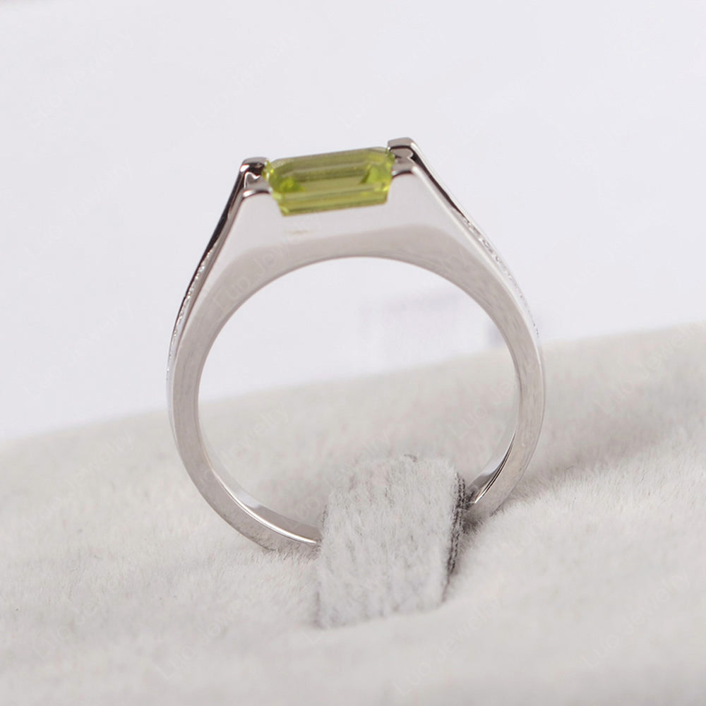 East West Peridot Ring Emerald Cut Engagement Ring - LUO Jewelry