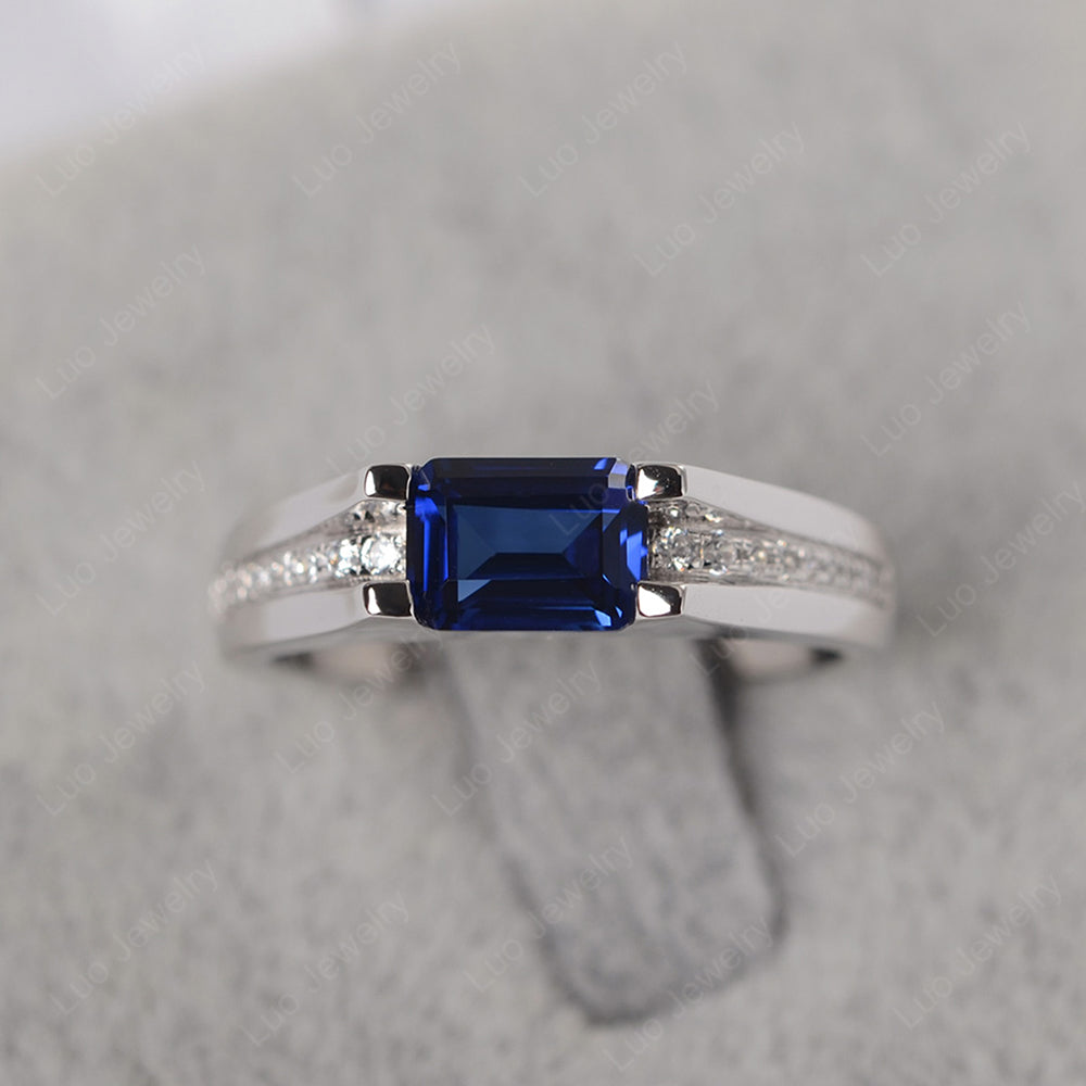 East West Lab Sapphire Ring Emerald Cut Engagement Ring - LUO Jewelry