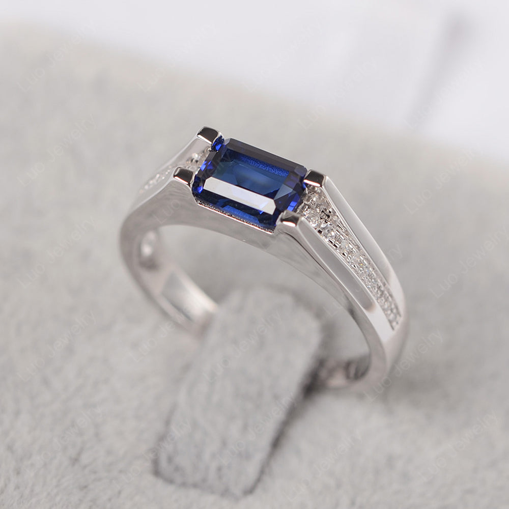 East West Lab Sapphire Ring Emerald Cut Engagement Ring - LUO Jewelry