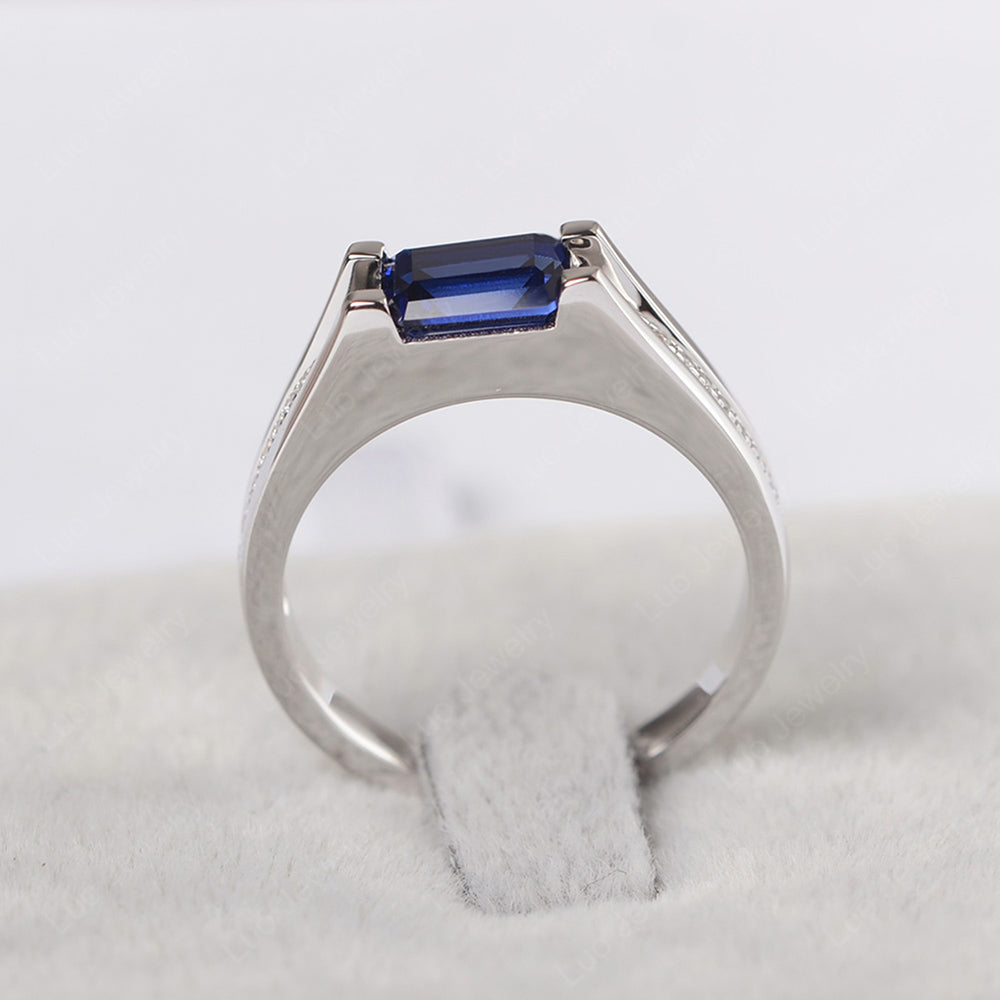 East West Lab Sapphire Ring Emerald Cut Engagement Ring - LUO Jewelry