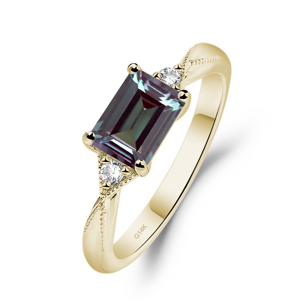 Horizontal Emerald Cut Alexandrite Engagement Ring - LUO Jewelry #metal_14k yellow gold
