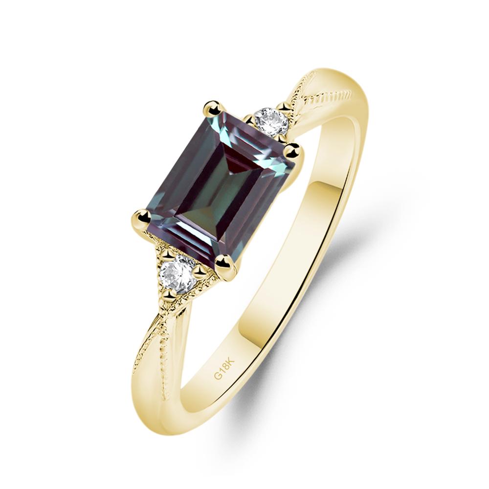 Horizontal Emerald Cut Alexandrite Engagement Ring - LUO Jewelry #metal_18k yellow gold