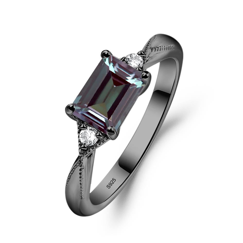 Horizontal Emerald Cut Alexandrite Engagement Ring - LUO Jewelry #metal_black finish sterling silver
