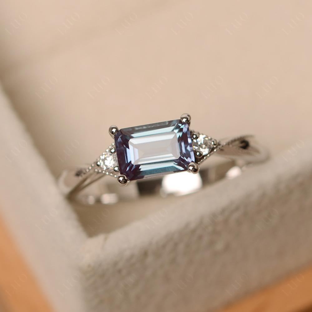 Horizontal Emerald Cut Alexandrite Engagement Ring - LUO Jewelry