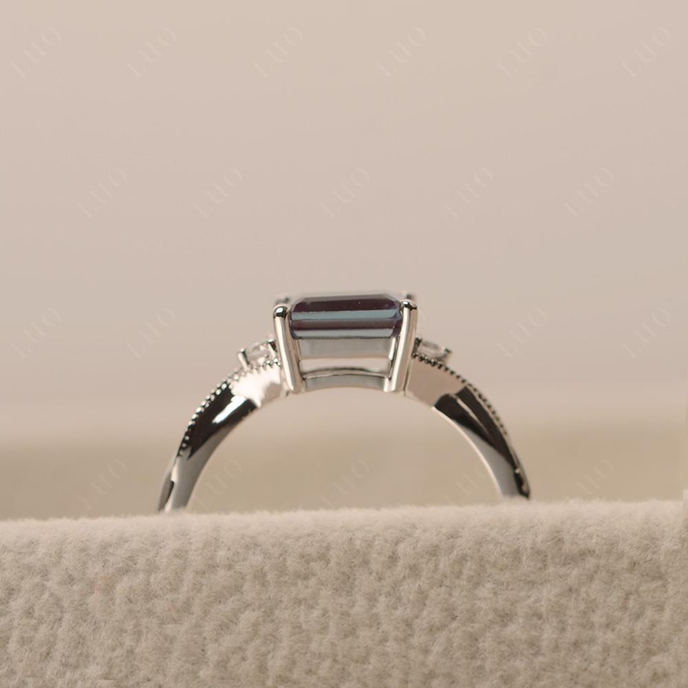 Horizontal Emerald Cut Alexandrite Engagement Ring - LUO Jewelry
