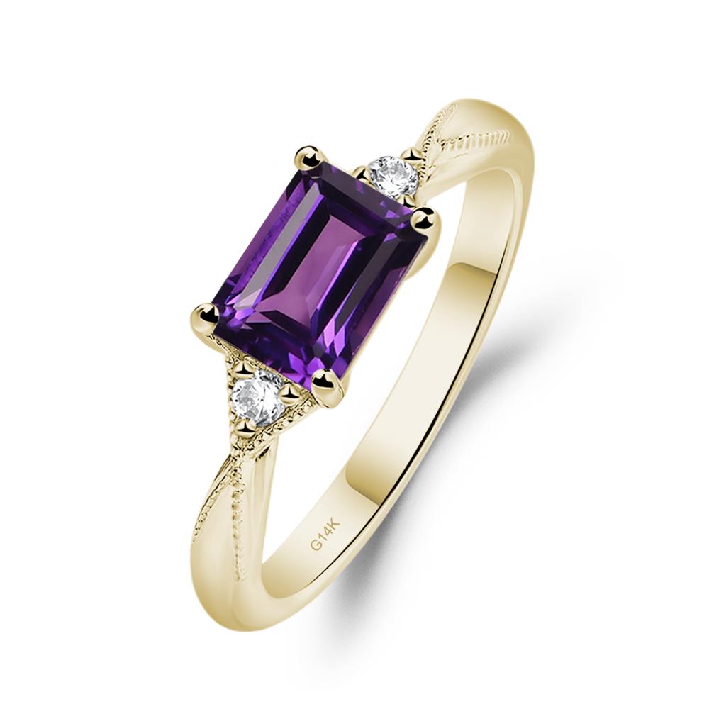 Horizontal Emerald Cut Amethyst Engagement Ring - LUO Jewelry #metal_14k yellow gold