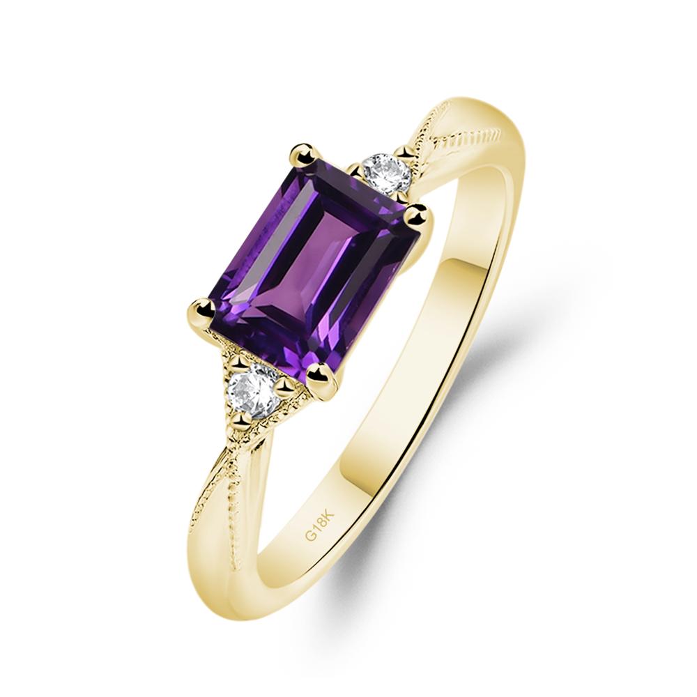 Horizontal Emerald Cut Amethyst Engagement Ring - LUO Jewelry #metal_18k yellow gold