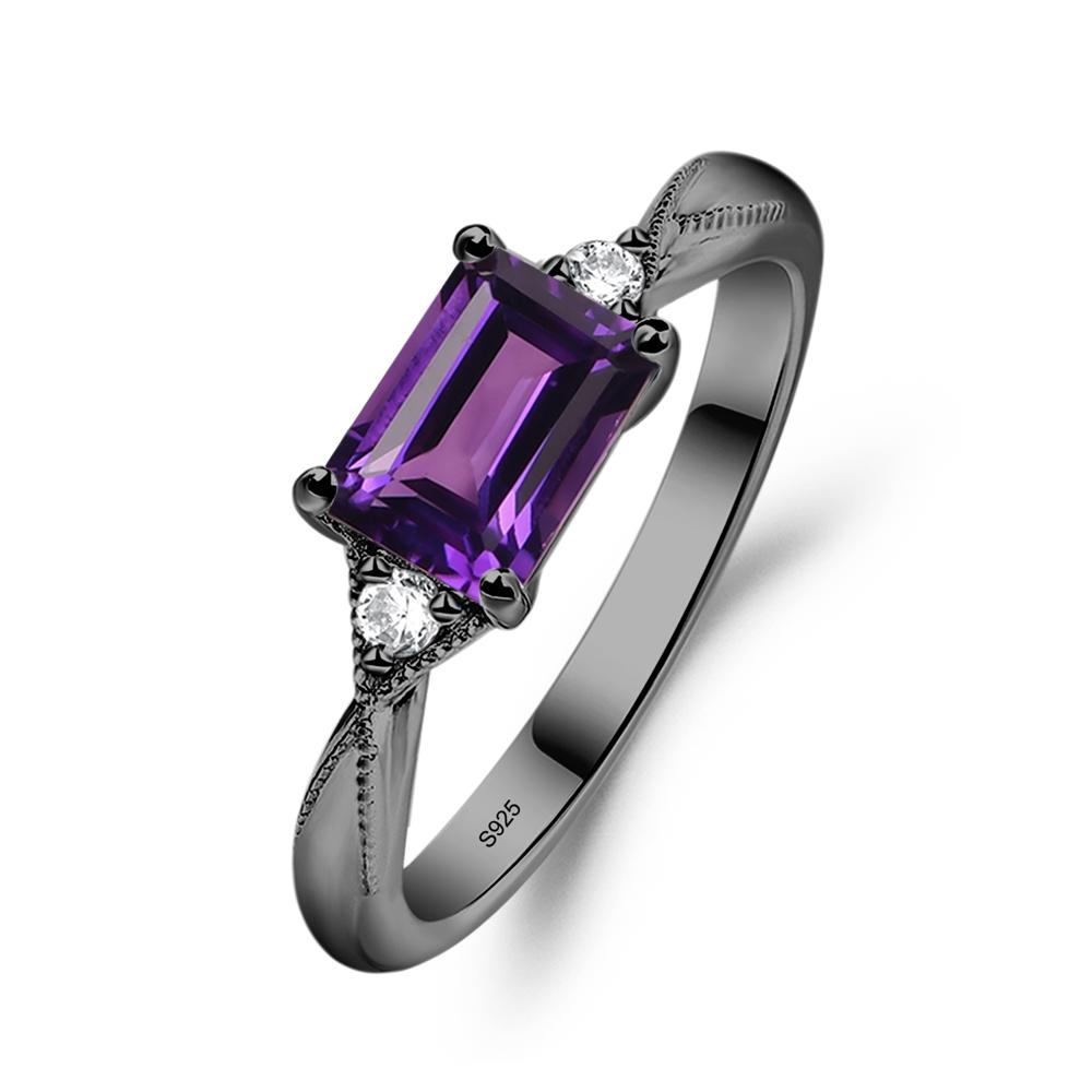 Horizontal Emerald Cut Amethyst Engagement Ring - LUO Jewelry #metal_black finish sterling silver