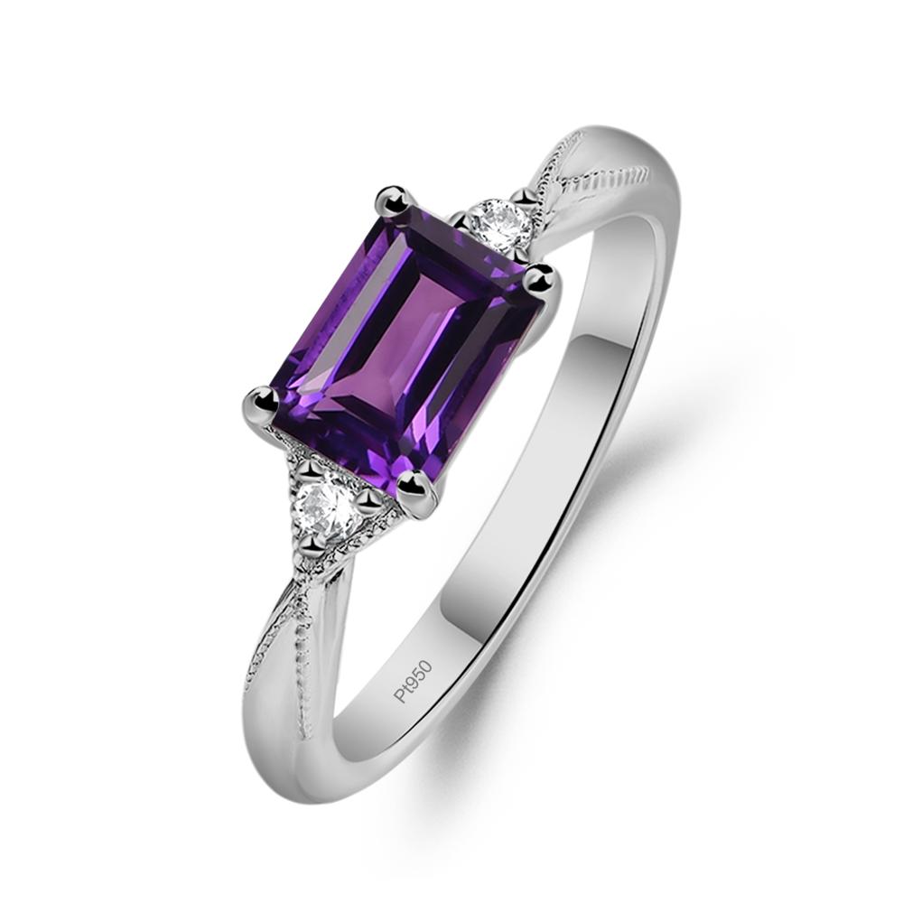 Horizontal Emerald Cut Amethyst Engagement Ring - LUO Jewelry #metal_platinum