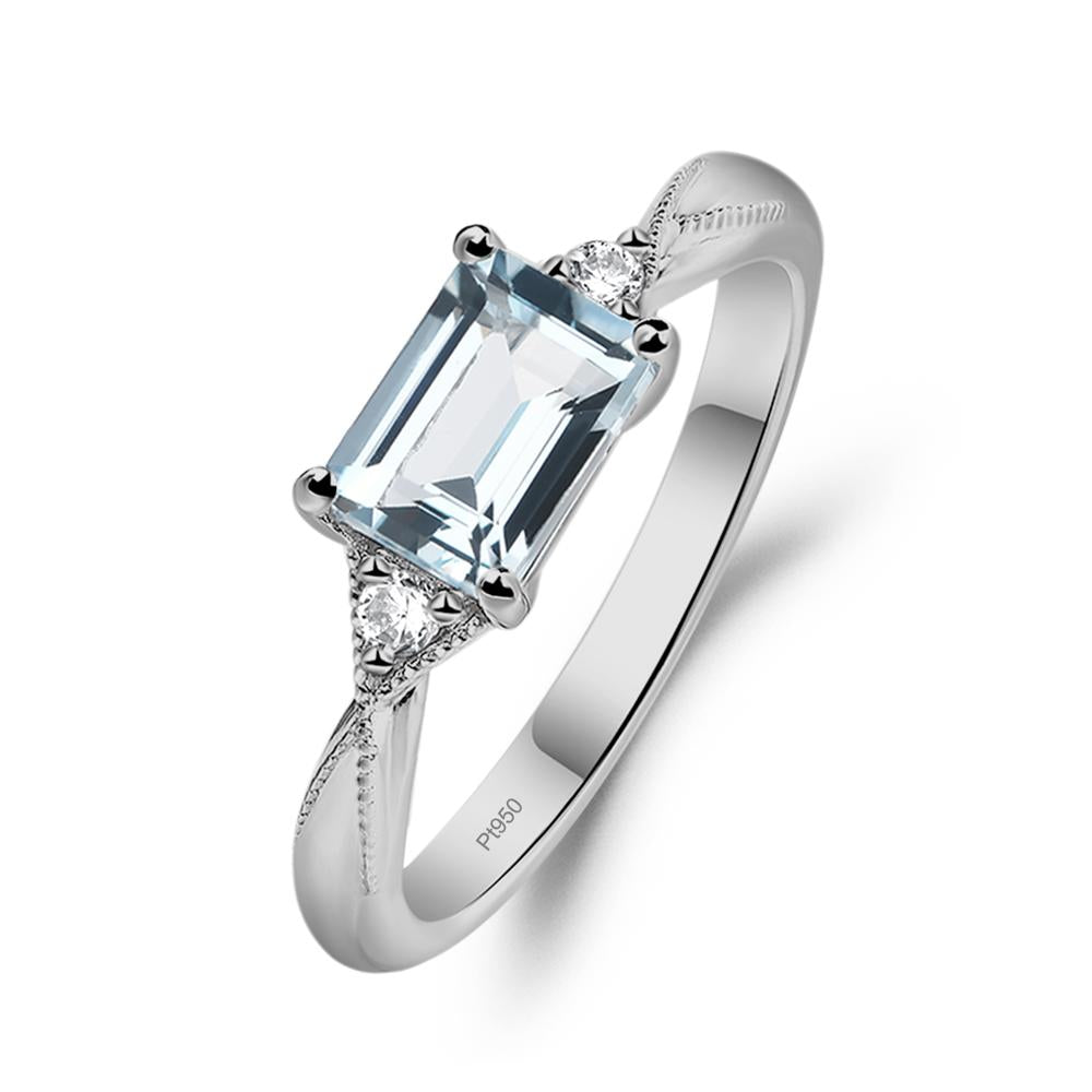 Horizontal Emerald Cut Aquamarine Engagement Ring - LUO Jewelry #metal_platinum