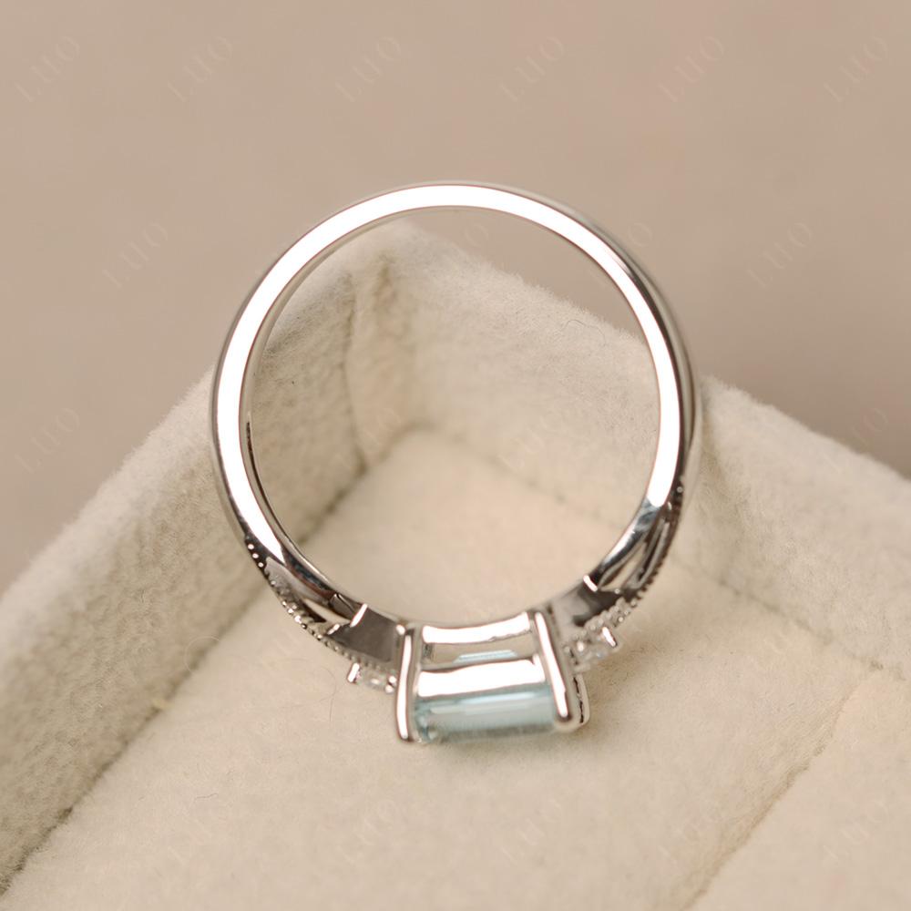 Horizontal Emerald Cut Aquamarine Engagement Ring - LUO Jewelry