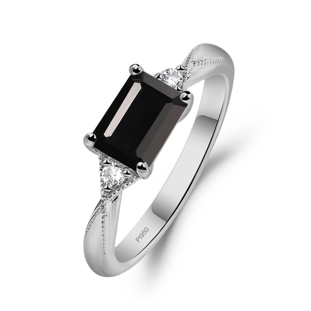 Horizontal Emerald Cut Black Spinel Engagement Ring - LUO Jewelry #metal_platinum