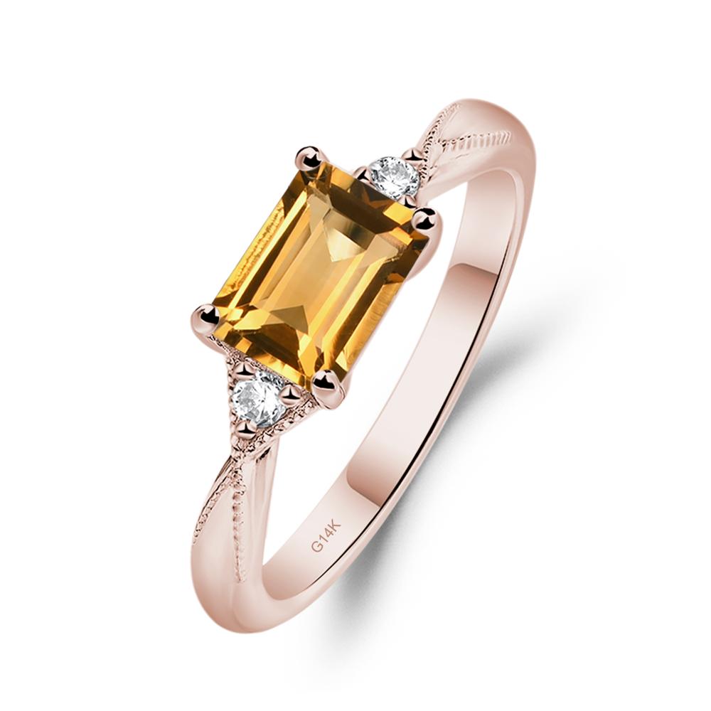 Horizontal Emerald Cut Citrine Engagement Ring - LUO Jewelry #metal_14k rose gold