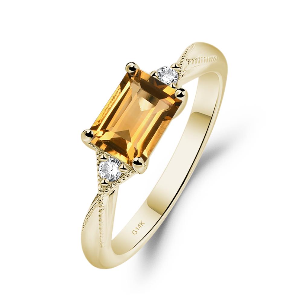 Horizontal Emerald Cut Citrine Engagement Ring - LUO Jewelry #metal_14k yellow gold