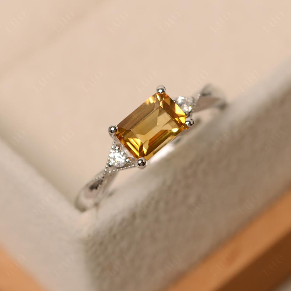 Horizontal Emerald Cut Citrine Engagement Ring - LUO Jewelry