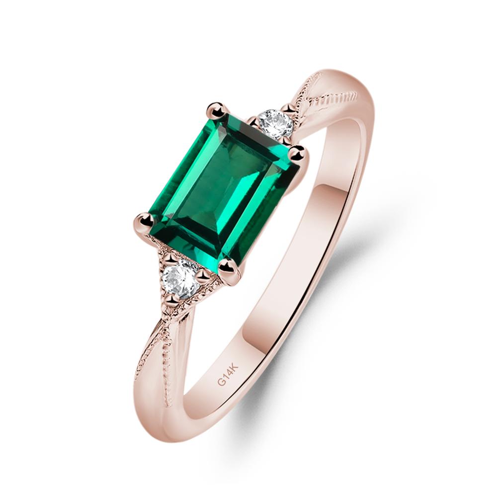 Horizontal Emerald Cut Emerald Engagement Ring - LUO Jewelry #metal_14k rose gold