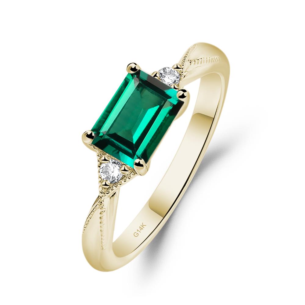 Horizontal Emerald Cut Emerald Engagement Ring - LUO Jewelry #metal_14k yellow gold