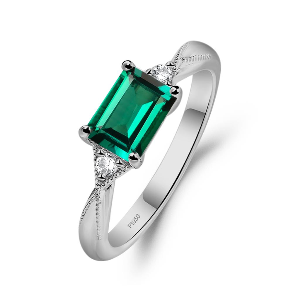 Horizontal Emerald Cut Emerald Engagement Ring - LUO Jewelry #metal_platinum