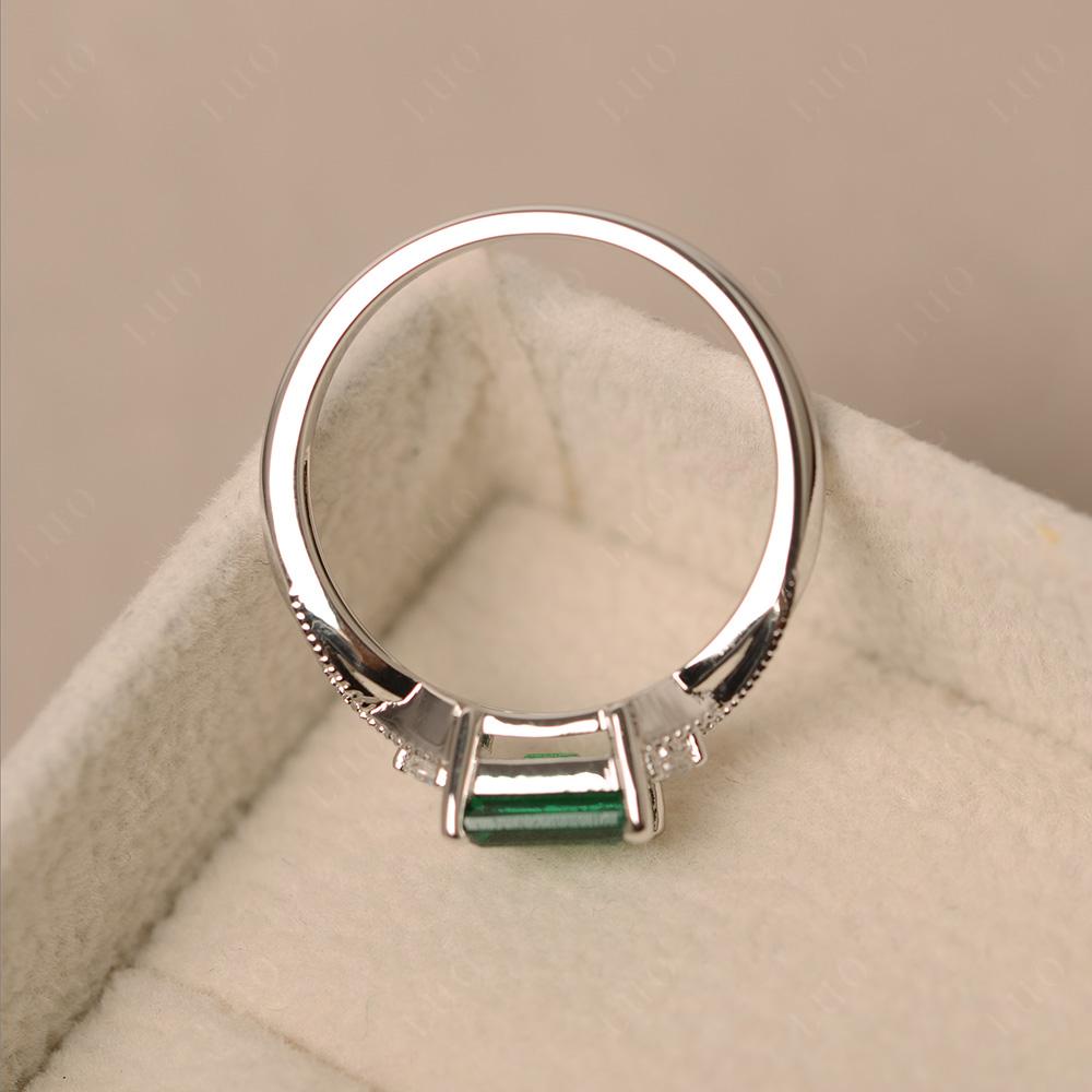 Horizontal Emerald Cut Emerald Engagement Ring - LUO Jewelry