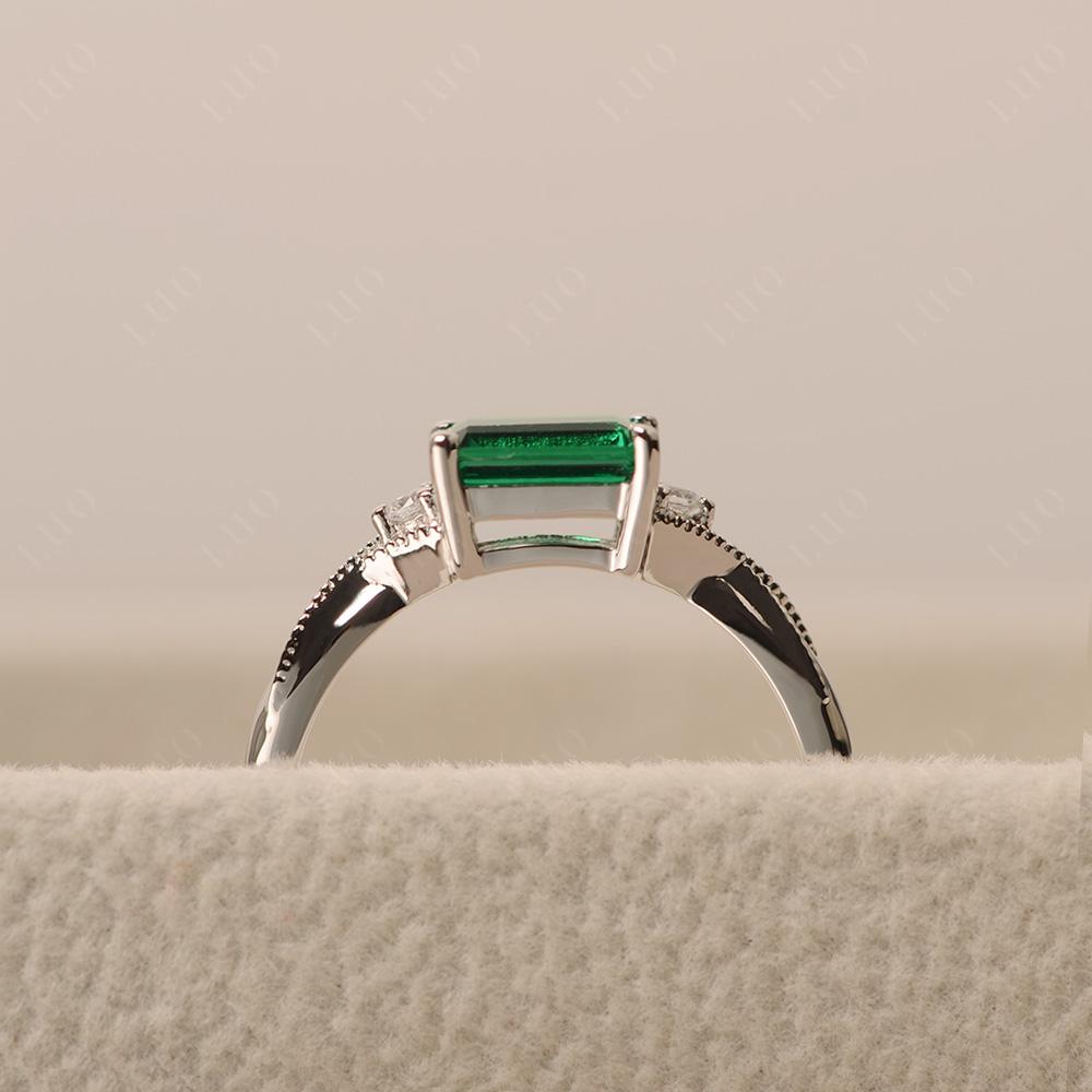 Horizontal Emerald Cut Emerald Engagement Ring - LUO Jewelry
