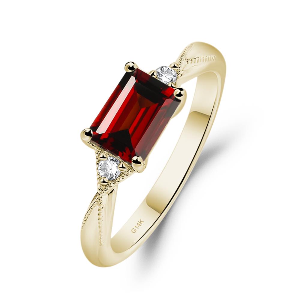 Horizontal Emerald Cut Garnet Engagement Ring - LUO Jewelry #metal_14k yellow gold
