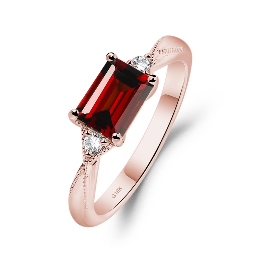 Horizontal Emerald Cut Garnet Engagement Ring - LUO Jewelry #metal_18k rose gold