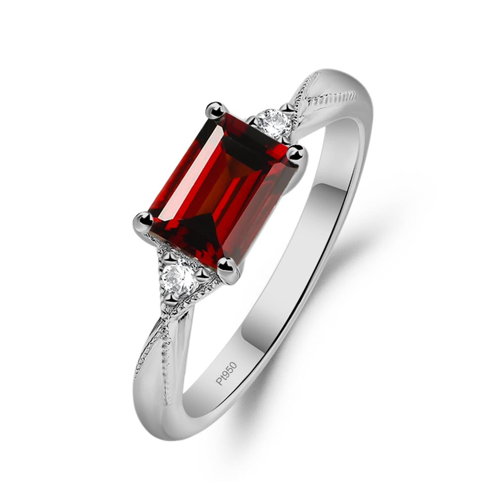 Horizontal Emerald Cut Garnet Engagement Ring - LUO Jewelry #metal_platinum