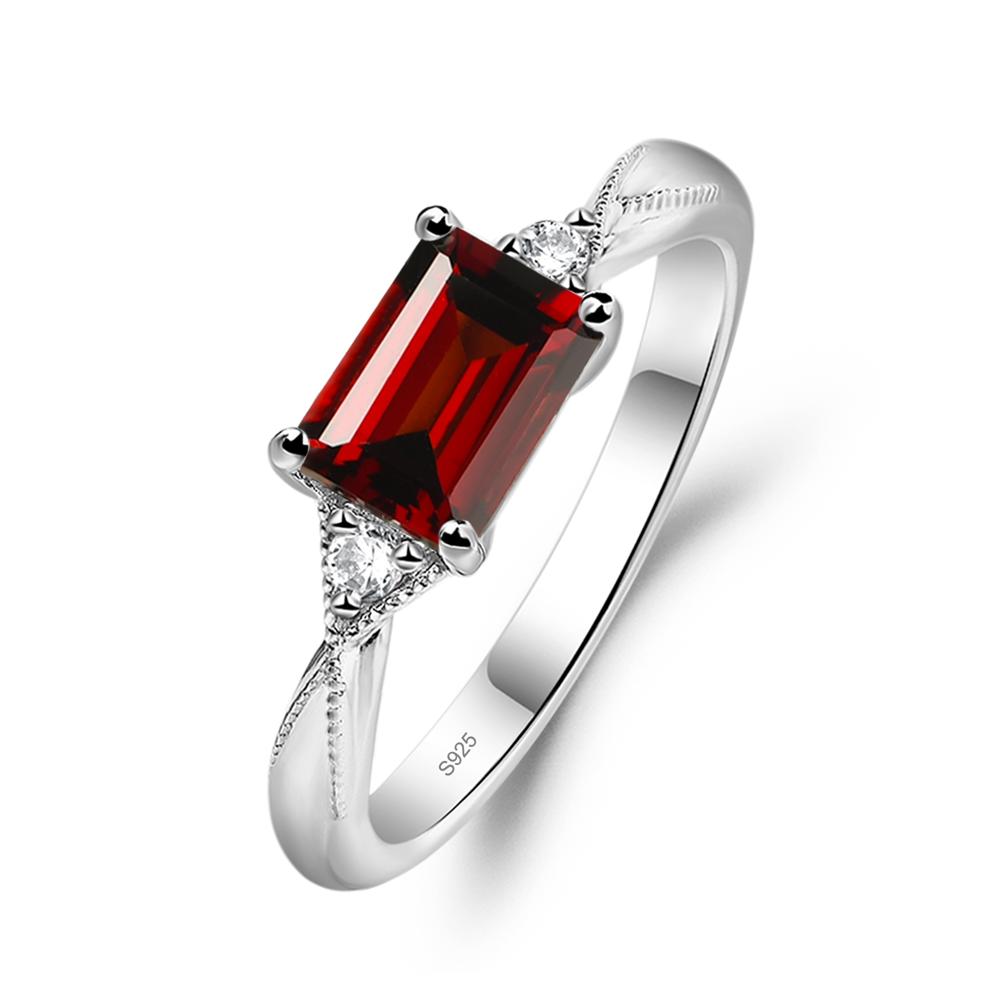 Horizontal Emerald Cut Garnet Engagement Ring - LUO Jewelry #metal_sterling silver