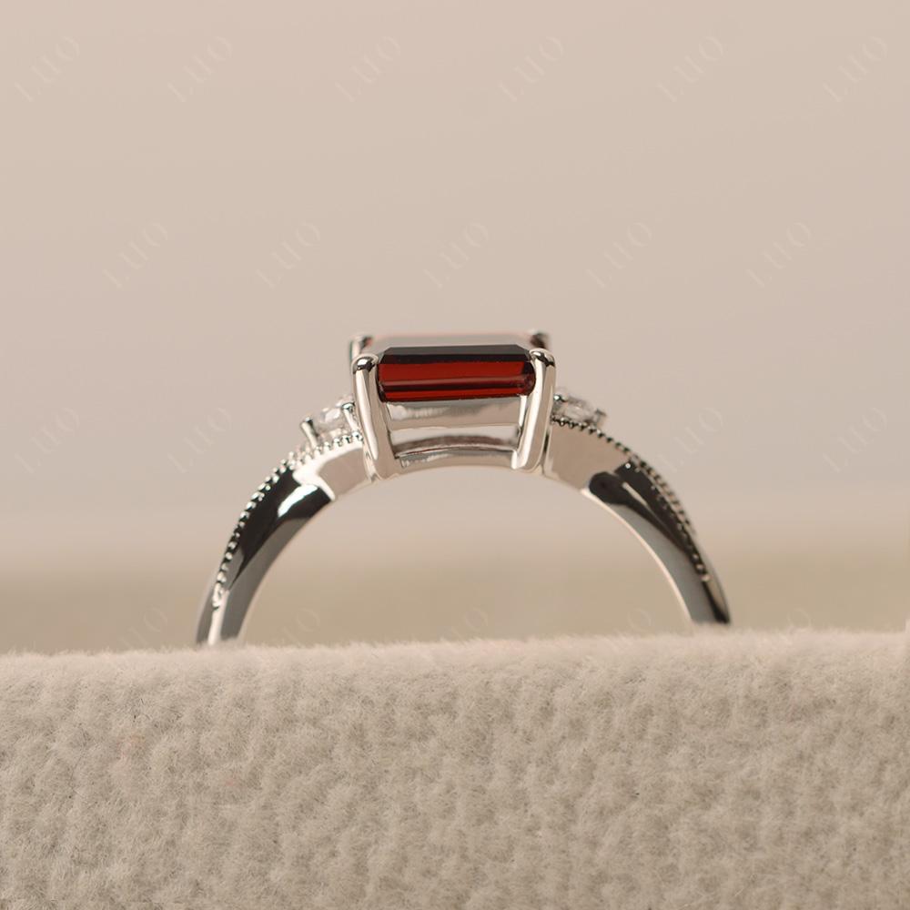 Horizontal Emerald Cut Garnet Engagement Ring - LUO Jewelry