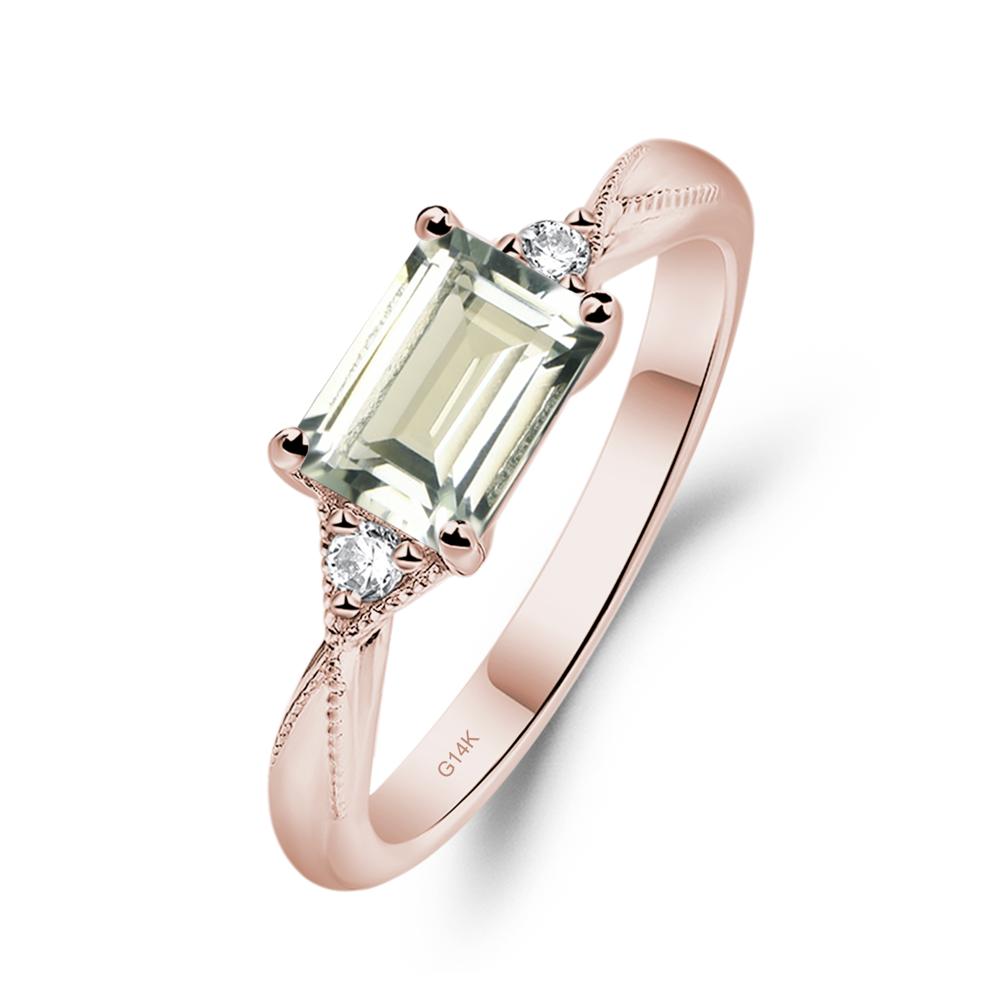 Horizontal Emerald Cut Green Amethyst Engagement Ring - LUO Jewelry #metal_14k rose gold