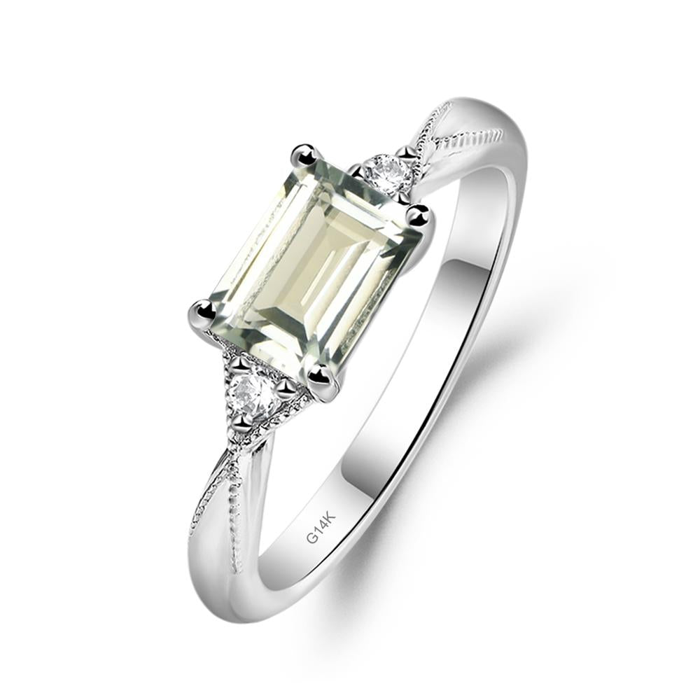 Horizontal Emerald Cut Green Amethyst Engagement Ring - LUO Jewelry #metal_14k white gold