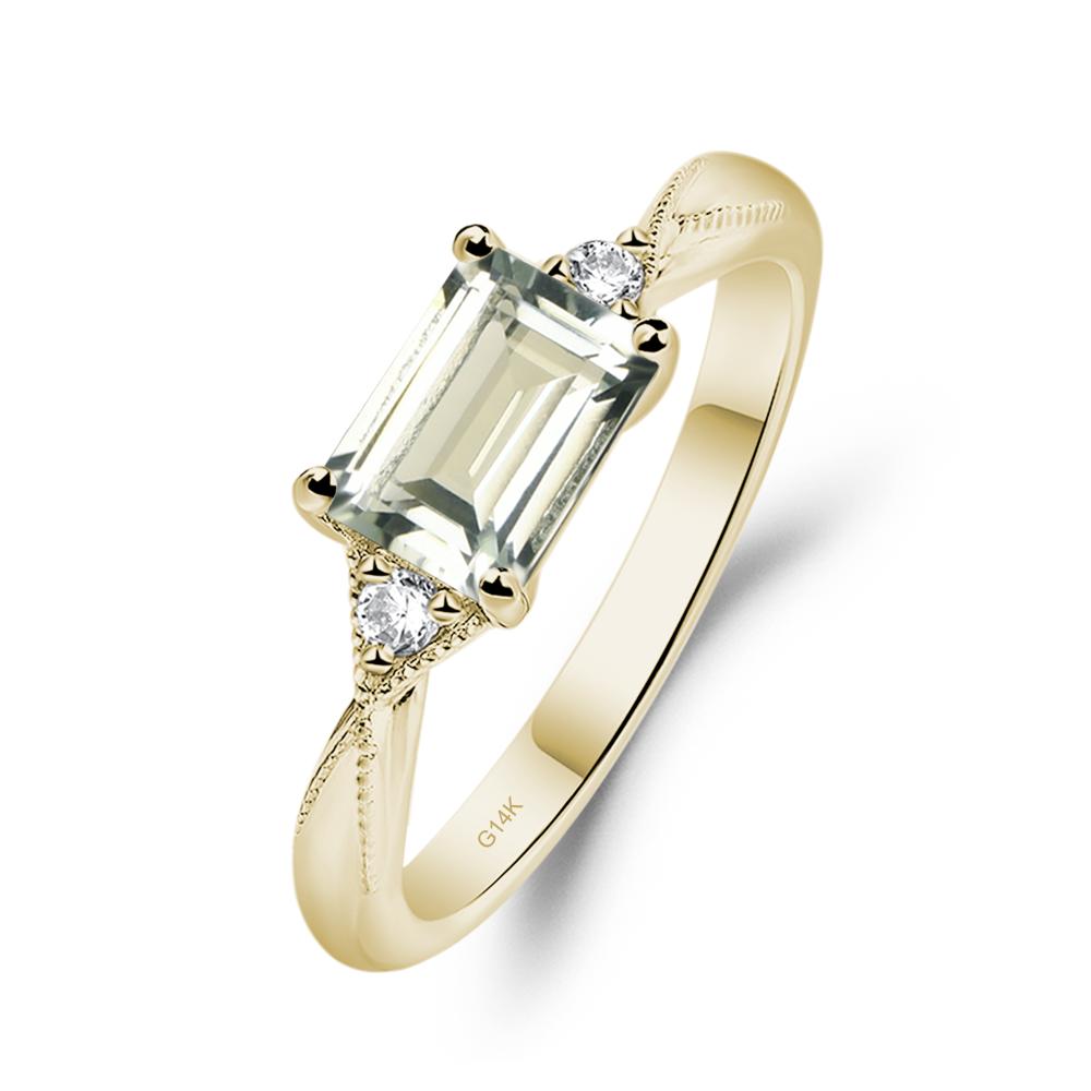 Horizontal Emerald Cut Green Amethyst Engagement Ring - LUO Jewelry #metal_14k yellow gold