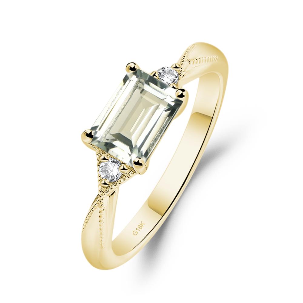 Horizontal Emerald Cut Green Amethyst Engagement Ring - LUO Jewelry #metal_18k yellow gold