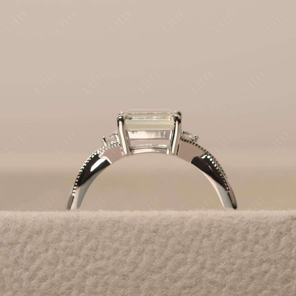 Horizontal Emerald Cut Green Amethyst Engagement Ring - LUO Jewelry