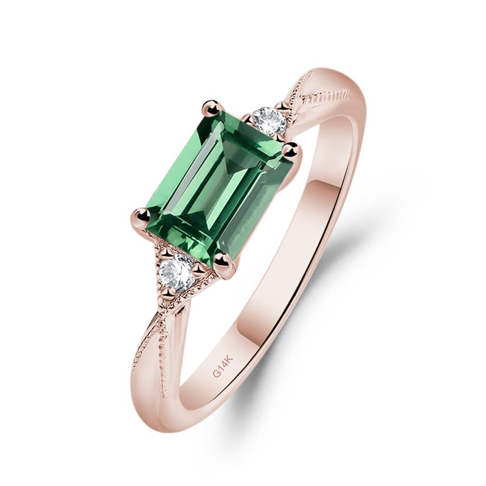 Horizontal Emerald Cut Green Sapphire Engagement Ring - LUO Jewelry #metal_14k rose gold
