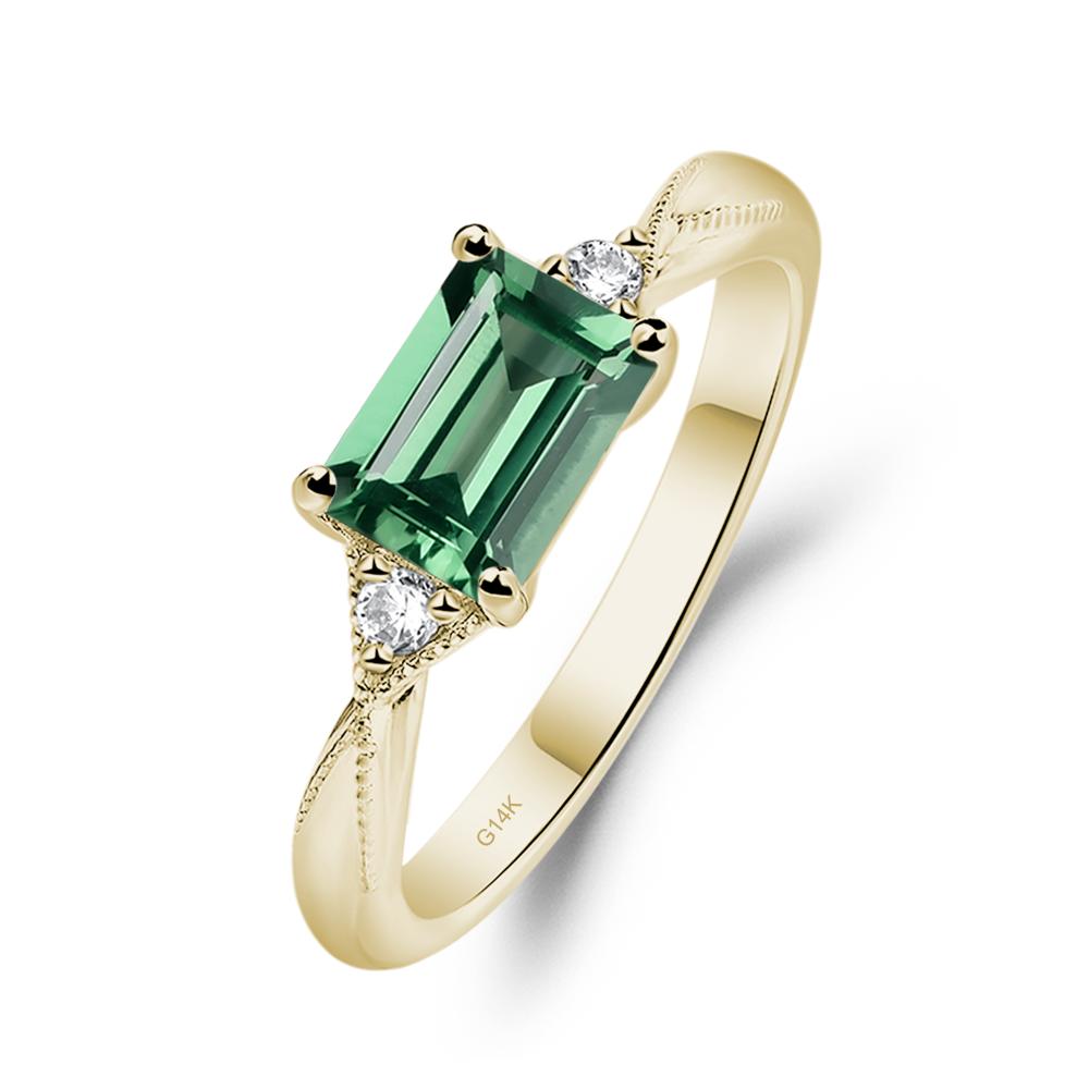 Horizontal Emerald Cut Green Sapphire Engagement Ring - LUO Jewelry #metal_14k yellow gold
