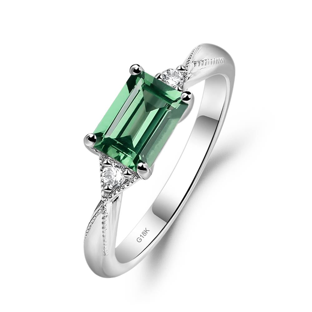 Horizontal Emerald Cut Green Sapphire Engagement Ring - LUO Jewelry #metal_18k white gold