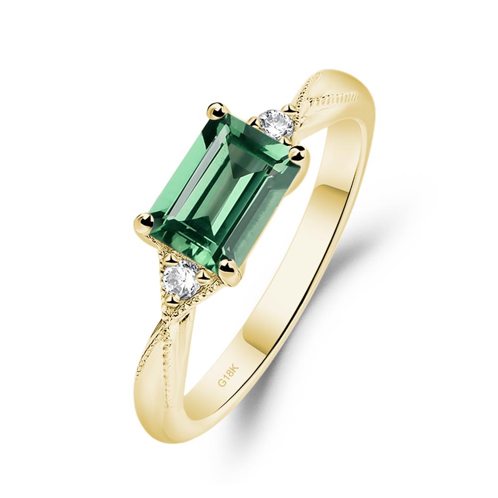 Horizontal Emerald Cut Green Sapphire Engagement Ring - LUO Jewelry #metal_18k yellow gold