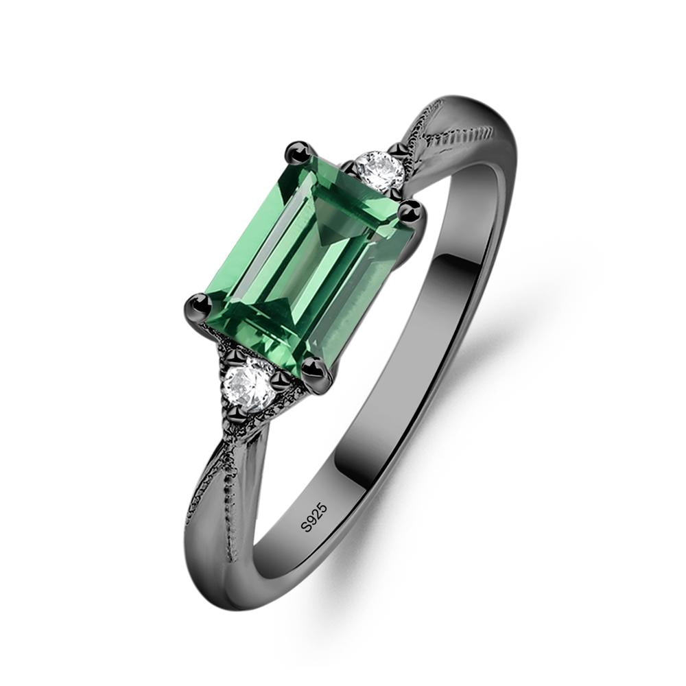 Horizontal Emerald Cut Green Sapphire Engagement Ring - LUO Jewelry #metal_black finish sterling silver