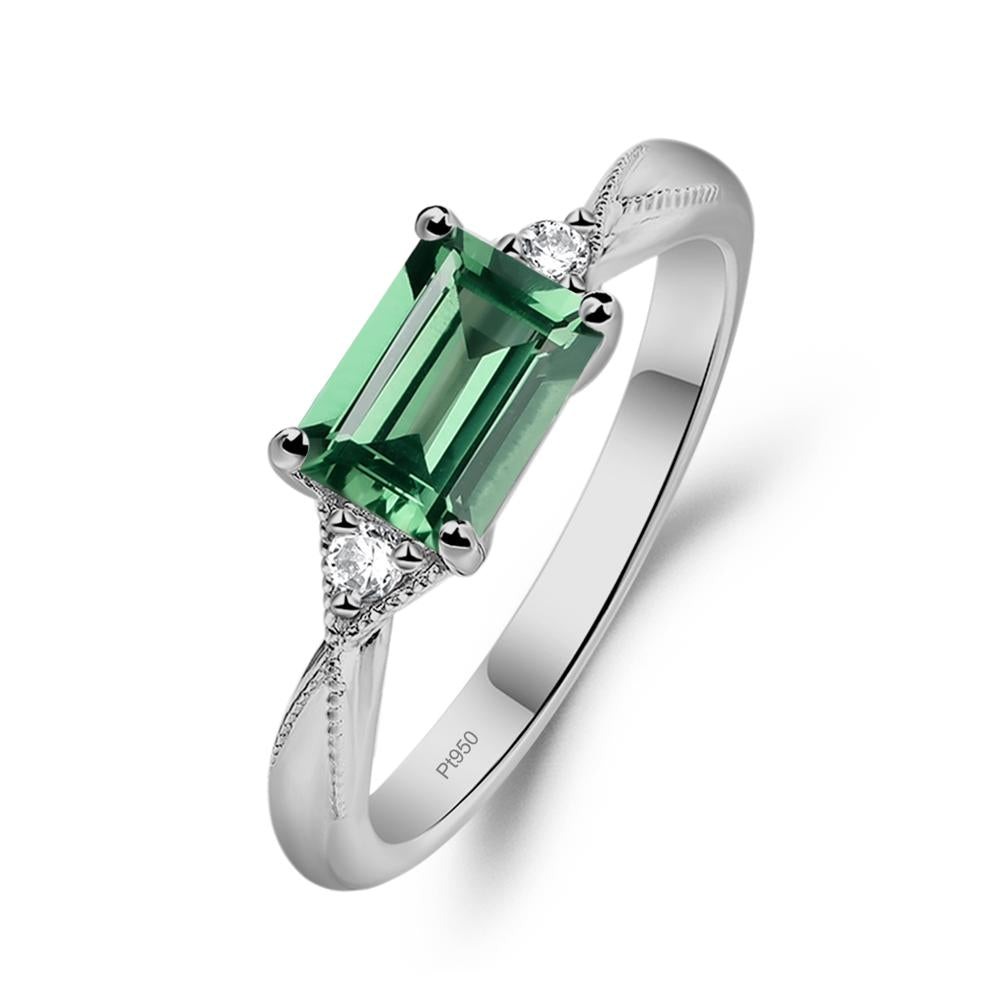 Horizontal Emerald Cut Green Sapphire Engagement Ring - LUO Jewelry #metal_platinum