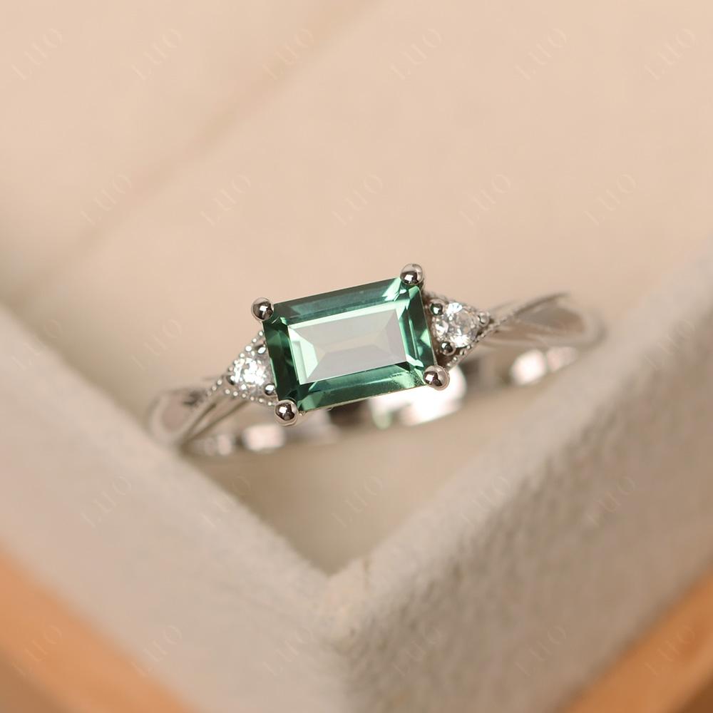Horizontal Emerald Cut Green Sapphire Engagement Ring - LUO Jewelry